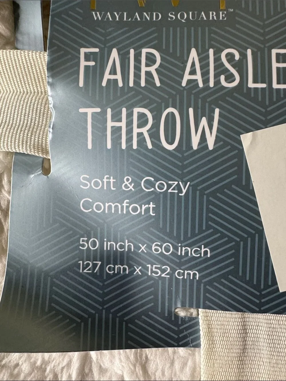 Wayland Square Fair Aisle Knit Throw Blanket Gray & White Faux Fur 50x60” NEW